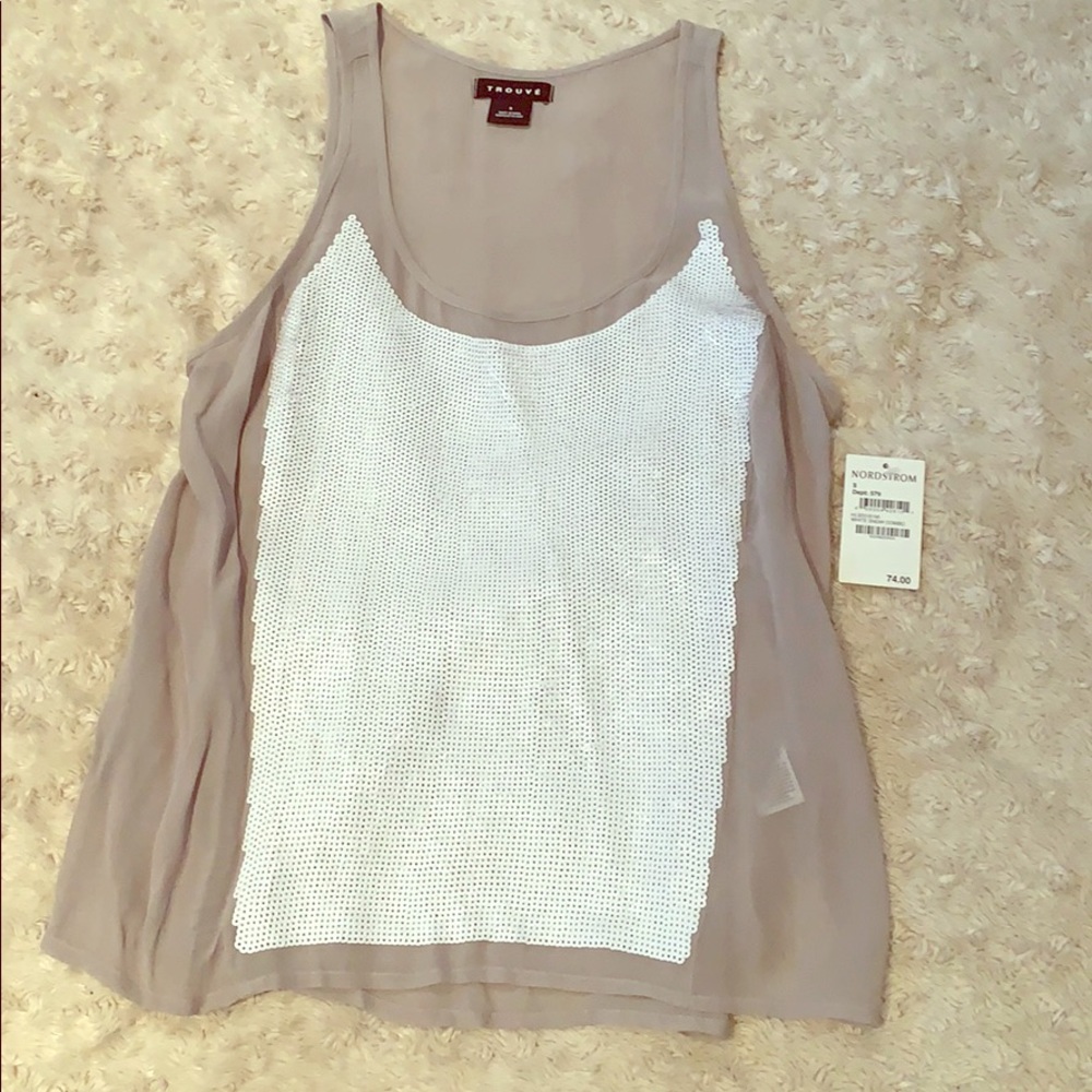 Grey Silky Tank with Sequins.